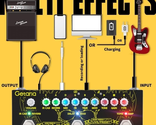 Getaria Guitar Multi Effects Pedal, Delay Reverb Phase Chorus Distortion Overdrive with IR Loading Multi Effects Pedal