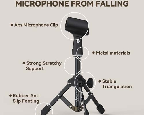 Getaria Mini Desktop Microphone Stand Folding Microphone Table Tripod Microphone Stand Microphone